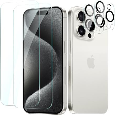 CYYAGE 2+2 Pack for iPhone 15 Pro Max Screen Protector Tempered Glass with Camera Lens Protector, 9H Hardness Protection Film, Scratch Resistant