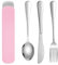 DOETYD Travel Cutlery Set 3 PCS Stainless Cutlery with Portable Pouch Case Reusable Fork Spoon and Chopsticks Set for Camping Picnic School Office Lunch (Pink)