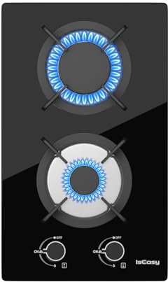 Gas Hob 2 Burners - Glass Gas Hob Black Plug in NG/LPG Gas Hob, 44500W 2 Cooking Areas Built in Glass Cooktop Hob with Cast Iron Pan Support, Thermocouple Protection, Integrated Ignition