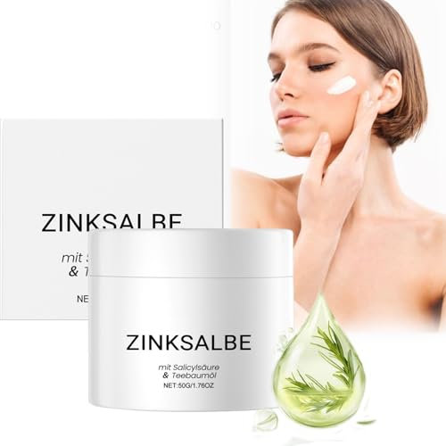 3PCS Zinksalbe gegen Pickel mit Teebaumöl & Salicylsäure, Zink Salbe Creme Gegen Mitesser und Unreine Hautg, Anti Pickel Creme gegen unreine Haut (1PC, 50g)