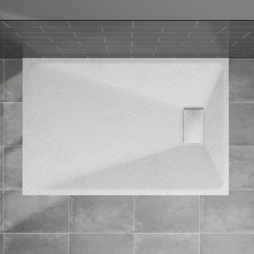 Blümme Rectangle Shower Tray 1400x800mm Bathroom SMC Slip-Resistant Flat Shower Base for Shower Enclosure Cubicle and Wetroom White