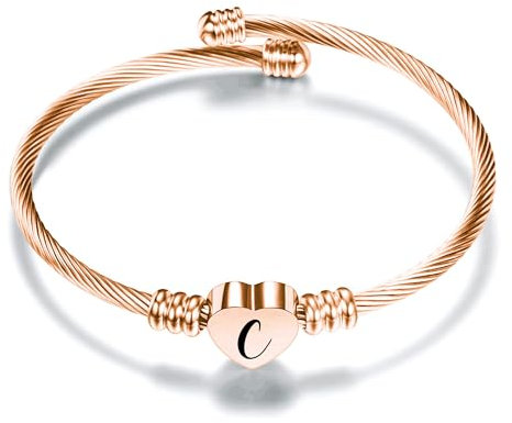 Aosyoisk Nettes Briefarmband für Frauen. Roségold Armband Initial A-Z Buchstabe Manschette Armbänder Schmuck (C)