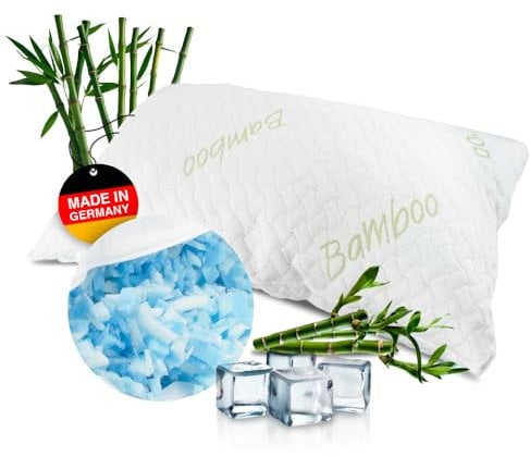 MaxxGoods kühlendes Nackenstützkissen aus Gelschaum Sticks 1Kg & Bambus Kissenbezug - Sommerkissen mit kühlendem Soft Schaum - kühlendes Bamboo Kopfkissen - Bauch Rücken & Seitenschläfer (42x70cm)