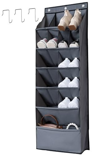 NELLHOMY Schuh Organizer Hängend, Hängend Schuhaufbewahrung mit Hake, Tür Schuhregal mit 15 Tiefe Taschen für Schrank, Hängeorganizer Tür für Camping Schrank, Schlafsaal und wohnmobil, Grau
