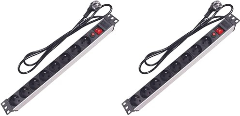 Perel Bloque multiplicar PDU con Interruptor, protección contra sobrecargas, 8 Tomas con Toma de Tierra (Tipo E), Cable de 2,15 m, 3G1.5, Adecuada para Uso en Interiores, Adecuada para Rack de 19