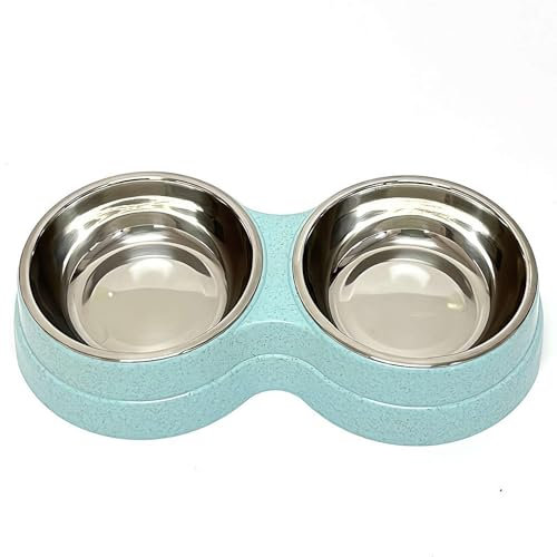 Double gamelle de nourriture pour chat/chien, en acier inoxydable avec design amovible facile à nettoyer, base antidérapante, gamelles pour chiots, chiens de taille moyenne, chats (bleu)