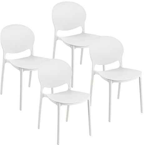 Baroni Home Set 4 Stühle aus weißem Kunststoff – Stapelbar, ohne Montage, leicht zu reinigen, mit rutschfesten Gummifüßen, für Küche, Wohnzimmer, Esszimmer, 46x50x80 cm