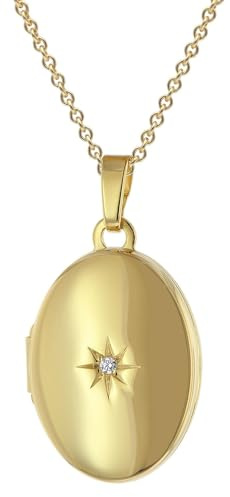 trendor Medaillon Gold 333/8K Mit Vergoldeter Silberkette 28962 | feine Rundankerkette Federring-Verschluss, Made in Germany