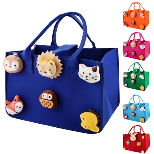 Dwafill Einkaufskorb Kinder, 30 * 20 * 18 cm Filztasche Klein Bunt, Kleine Filztasche Mit Griff, Korbtasche Kinder, Spielzeugtasche Junge, Als Geschenktüte für die Feiertage