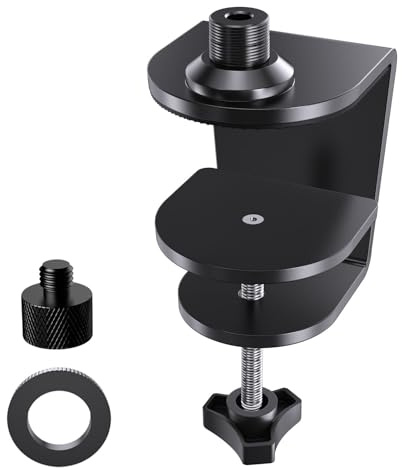 Metallischer Tischklemme für Mikrofone mit 5/8-20-Gewinde für Mikrofonarme, mit Verstellbarem Schraubverschluss, Metal Table Microphone Clamp,Schwarz