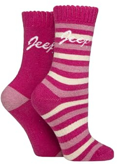 Jeep Women’s 2 Pair Striped Wool Blend Boot Socks – Warm, Thick, Cushioned Outdoor Walking, Soft & Breathable with Reinforced Heel and Toe, Everyday Comfort, Size 4-8 Magenta/Rose/Wheat