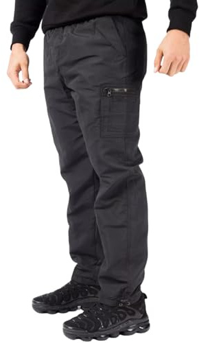 Stylo Online Men’s Thermal Fleece-Lined Cargo Trousers – Elasticated Waist | Combat/Work/Walking Pants – Windproof, Water-Resistant, Multi-Pocket