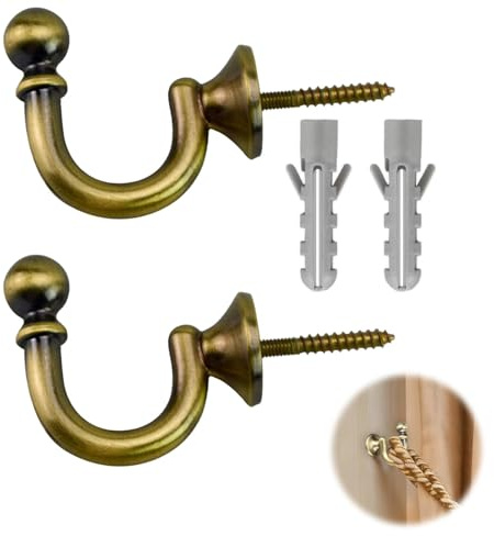2 Stück Vorhanghaken mit rundem Kopf, Zubehör für Vorhänge | Raffhalter für Vorhänge, 35 mm, aus Metall, Vintage-Haken zum Aufhängen von Vorhängen, Haken oder Taschen (Bronze)