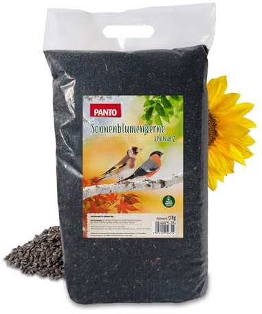 PANTO Sonnenblumenkerne schwarz 9 kg – Wildvogelfutter ganzjährig | Reine schwarze Kerne, ölhaltig & dünnschalig – besonders beliebt bei Körnerfressern an Futterplatz & Vogelhäuschen