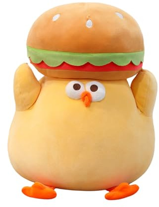 Xiyocadt Cartoon Burger Huhn Plüschtier Weiches Spielzeug,Hamburger Huhn Stofftier Spielzeug Hühnchen Kuscheltier lustiges Fettes Huhnchen Plüsch Kissen,Festival Geschenke Wohnaccessoires (30cm)