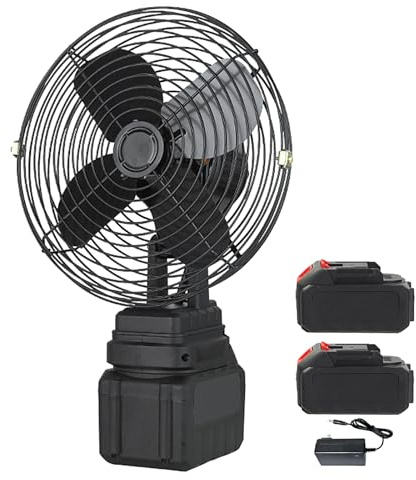 Micacorn 8 Inch Lithium Battery Rechargeable Electric Metal Fan, Wireless Fan Includes 2 3000mAh Batteries and 1 Charger, for Camping Workshop Home