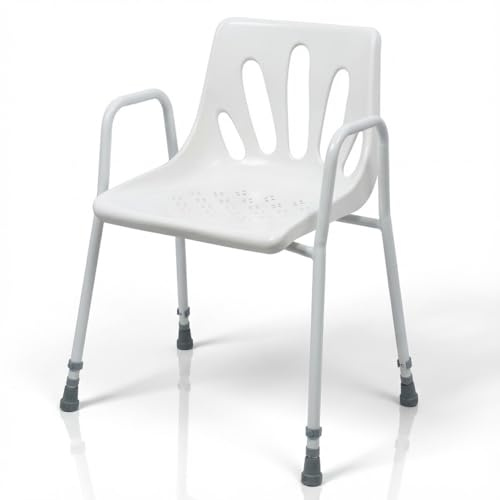 Height Adjustable Stackable Shower Chair – Stable Shower Seat with Arms & Back – Non Slip Bath Seat for Elderly & Disabled – Comfortable Shower Chair to Sit on in Shower (160 kg Max)