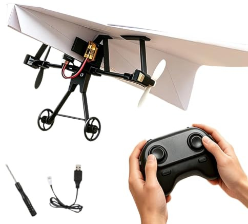 Lezaota Ferngesteuerte Papierflieger, Motor Für Papierflugzeuge, RC Paper Airplane, 2.4Ghz RC Papierflieger Bausatz Mit Gyro & Zwei Propellern - STEM Spielzeug Für Jungs, Jugendliche & Erwachsene