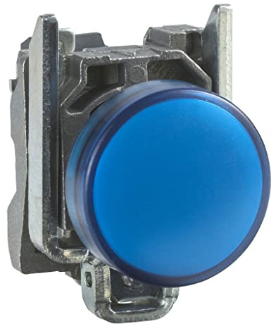 Schneider Electric Harmony XB4 - Pilot Indicator Light, Metal, Plain Lens, Integral LED, Industrial Control, 230…240 V AC, XB4BVM6, Blue