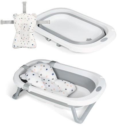 MS BabyWorld - Fold + Cojín Reductor | Bañera Plegable para Bebé con Patas y Cojín Reductor Adaptable | Bañera para Bebé Fácil de Guardar | Portátil para Casa o para Llevar de Viaje