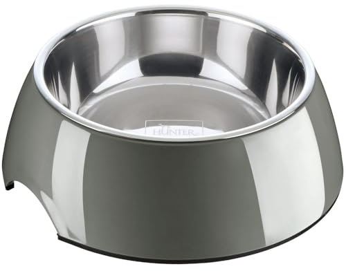 HUNTER Melamin Napf, Futternapf, Trinknapf für Hunde und Katzen, Herausnehmbarer Edelstahlnapf, Grau, 700 ml