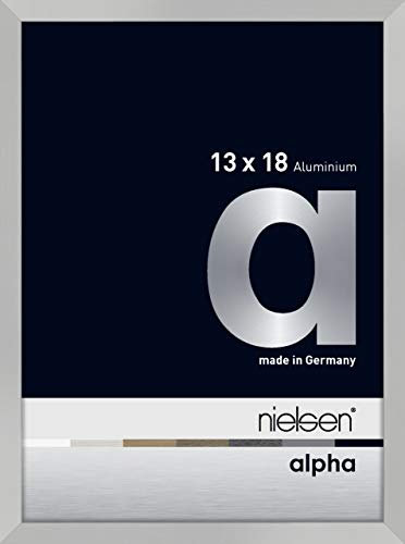 nielsen Bilderrahmen, 13 x 18 cm, Aluminium, Silber matt, Fotorahmen zum Auftstellen und Aufhängen im Hoch- & Querformat, Echtglas, Alpha
