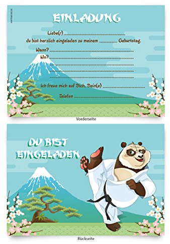 Einladungskarten (8 Stück) zum Ausfüllen für Kindergeburtstag - „Karate“