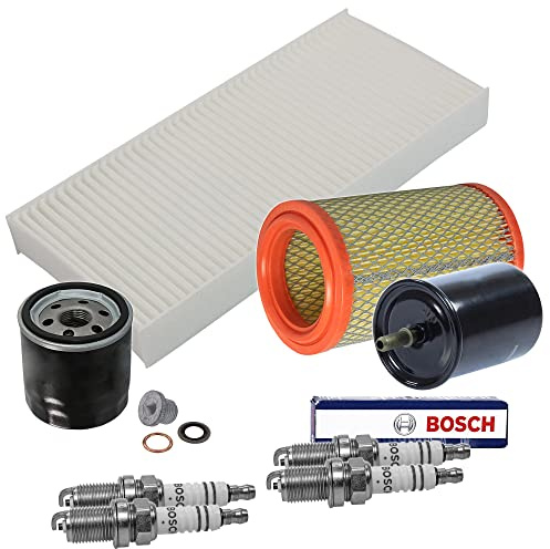 BESTPRICE Inspektionspaket Filterset mit 1x Ölfilter, 1x Luftfilter, 1x Innenraumfilter, 1x Kraftstofffilter, 4x Zündkerze FR7DC+, Kompatibel mit RENAULT TWINGO I (C06_) (S06_)