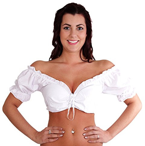 Trachtl.de Ertex GbR - Blusa tradicional tirolesa en color blanco con cordón (blusa Carmen) Blanco 42