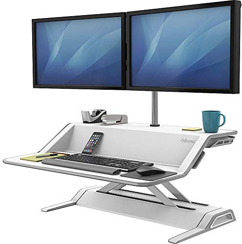 Fellowes Sitz-Steh Desktop Aufsatz Lotus - REGT zu mehr Bewegung bei der Schreibtischarbeit an - mit 22 Höheneinstellungen und Kabelmanagement - ergonomisch - weiß - 1 Stück
