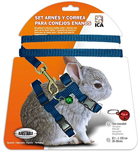 ICA DA1022 Geschirr und Leine für Zwergkaninchen, blau, mit Glöckchen, 20-30 cm, verstellbar