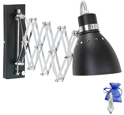 Christoph Palme Leuchten Scherenleuchte Scharnier Wandleuchte Schwarz Matt E27 ausziehbar für LED und Glühlampe mit Dimmer + Giveaway