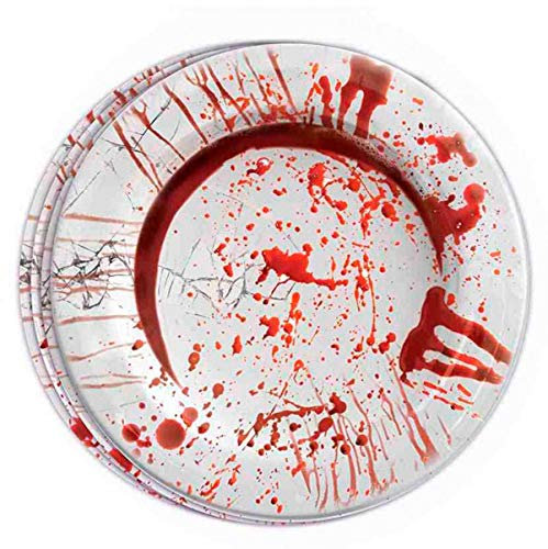 FIESTAS GUIRCA | 6 Platos Desechables de Sangre (23 cm) - Decoración de Mesa para Fiestas de Halloween Terroríficas - Ideal para Eventos de Miedo - Blanco/Rojo