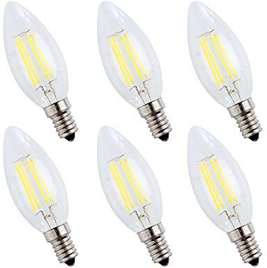 ENGEYA 4W E14 Kerze Filament LED Lampe,LED Birne Leuchtmittel,Kaltweiß 6500K/ AC 220-240V/ 400 Lumen,Energiesparlampe,Ersatz 40W Halogenlampen,Nicht Dimmbar,6er Pack