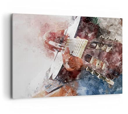 Bilder auf Leinwand 100x70cm Leinwandbild mit Rahmen Gitarre Musik Groß Wanddeko Bild Schlafzimmer Küche Deko Wandbilder Dekoration Wohnzimmer Wall Decor Canvas Wand Kunstdruck Art AA100x70-4000