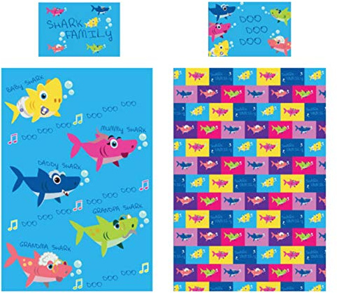 KidCollection Shark Family Single/Junior Duvet Cover Reversible Bedding Set (Single Duvet Cover)