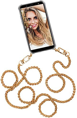 ONEFLOW Handykette abnehmbar kompatibel mit Apple iPhone XR - Hülle mit Band, Handyhülle mit Kette aus Metall zum Umhängen, Glieder Gold