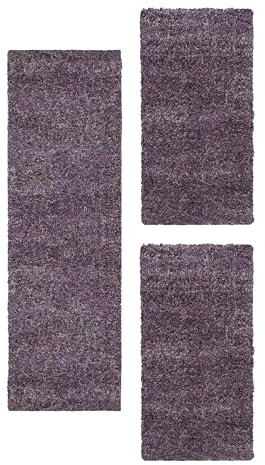 HomebyHome Bettumrandung Schlafzimmer 3 teilig Teppich Lila - Waschbarer Bettumrandung Teppich Läufer Set Extra Flauschig Bettvorleger Schlafzimmer Bettset:2 St. 60x110 cm | 1 St. 80x150 cm