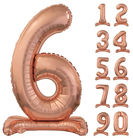 GoDan Beauty&Charm Riesige Luftballons Zahlen 0-9 zum Aufstellen auf dem Tisch 74 cm Folienballon Geburtstagsluftballons Zimmer und Raumdekoration beim Geburtstag Jubiläum Jahrestag (Zahl 6 Rosegold)
