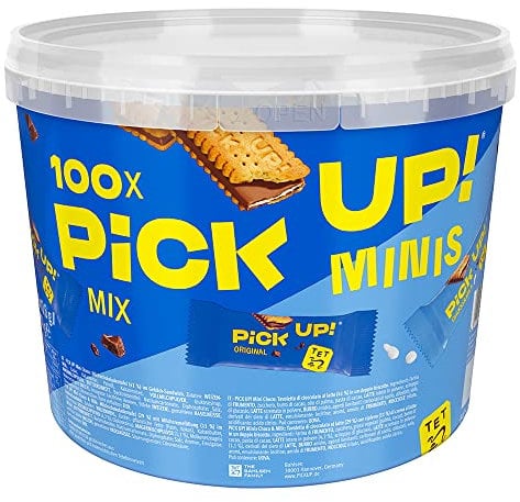 PiCK UP! minis Original + Choco&Milk (1 x 1.06 kg), Mini-Riegel als Snack mit knackiger Milchschokoladentafel zwischen zwei Keksen, 100 Portionspackungen