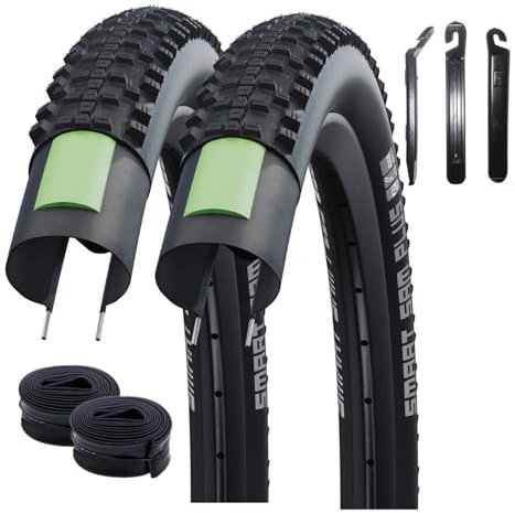 2 x Smart Sam Plus Fahrradreifen Performance DD GreenG E-50 57-622 (29,0 x 2,25) + 2 Schwalbe AV19 inkl Reifenheber