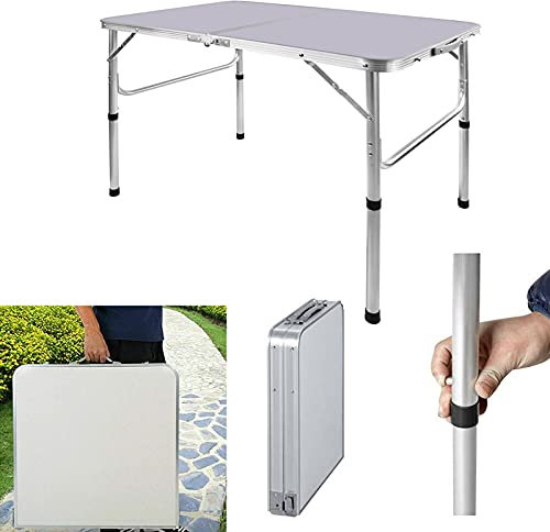 Klapptisch 90cm zusammenklappbarer Gartentisch mit Verstellbarer Höhe für drinnen & draußen