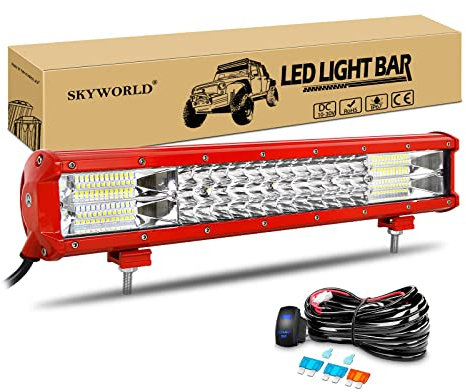 SKYWORLD 18 Zoll 252W LED Arbeitsscheinwerfer Bar Rot LED Scheinwerfer Flutlicht Reflektor Combo Arbeitslicht Zusatzscheinwerfer 4x4 Auto Offroad Traktor LKW mit ON/OFF Wippschalter Kabelbaum