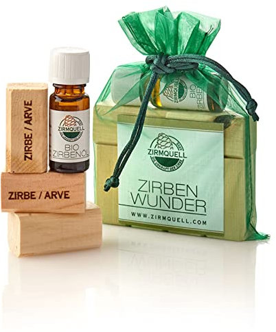 ZIRMQUELL Zirbenwunder mit 6 Zirbenholzklötchen und 10 ml Bio-Zirbenöl