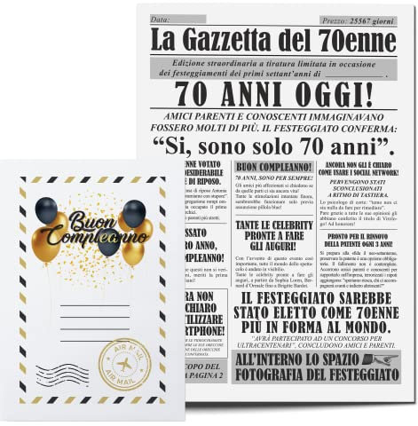 KAÏDENSÏ Idea Regalo Uomo 70 Anni - Giornale La Gazzetta Del 70 Enne - Maxi Biglietto Auguri Originale - Idee Regali Compleanno Originali - Gadget Scherzi Biglietti Divertenti per Lui