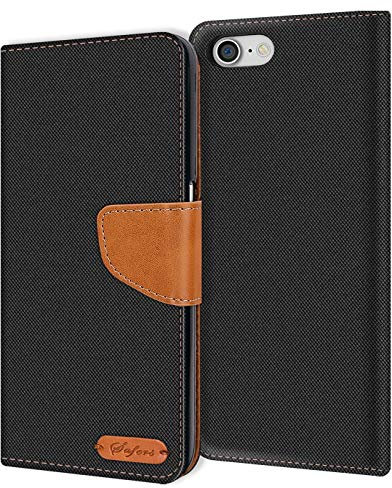 Verco kompatibel mit iPhone SE 2022 Hülle, für iPhone SE 2020 Schutzhülle für iPhone SE 2./3. Generation Tasche Denim Textil Book Case Flip Case - Klapphülle Schwarz