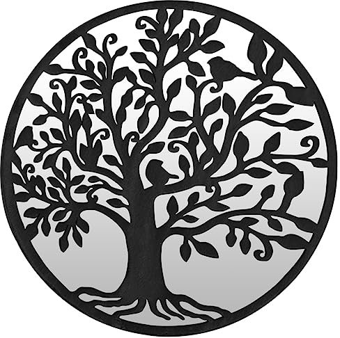 vidaXL Gartenspiegel Wandspiegel Hängespiegel Zierspiegel Dekospiegel Gartendeko Deko Spiegel für Außenbereich Schwarz 40x2,5cm Eisen Rund