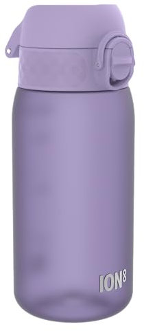 ion8 Kinder Trinkflasche, 350ml, Auslaufsicher, Einhandöffnung, Sichere Verriegelung, Spülmaschinenfest, BPA-frei, Tragegriff, Klappdeckel, Leicht zu Reinigen, Klimaneutral, Helles Lila