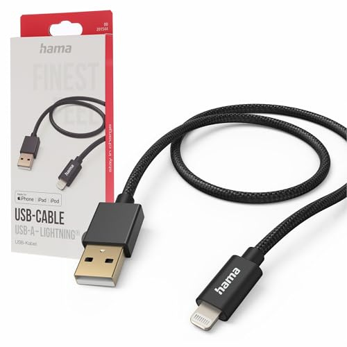 Hama Ladekabel „Fabric“ USB A auf Lightning, Nylon, 1,5m (iPhone Ladekabel, Lightning Kabel, iPhone 14 13 12 11 Pro Max Plus mini SE XS Max XR X 8 7, iPad Pro Air mini, MFI zertifiziert) schwarz