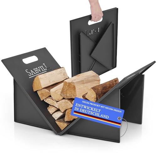 SABVILL Kaminholzregal innen & außen | Brennholzregal Kaminholzkorb Metall [WETTERFEST] Kaminholzständer klappbar & leicht in schickem Design